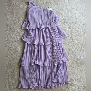 One Shoulder Lilac Pleated Dress